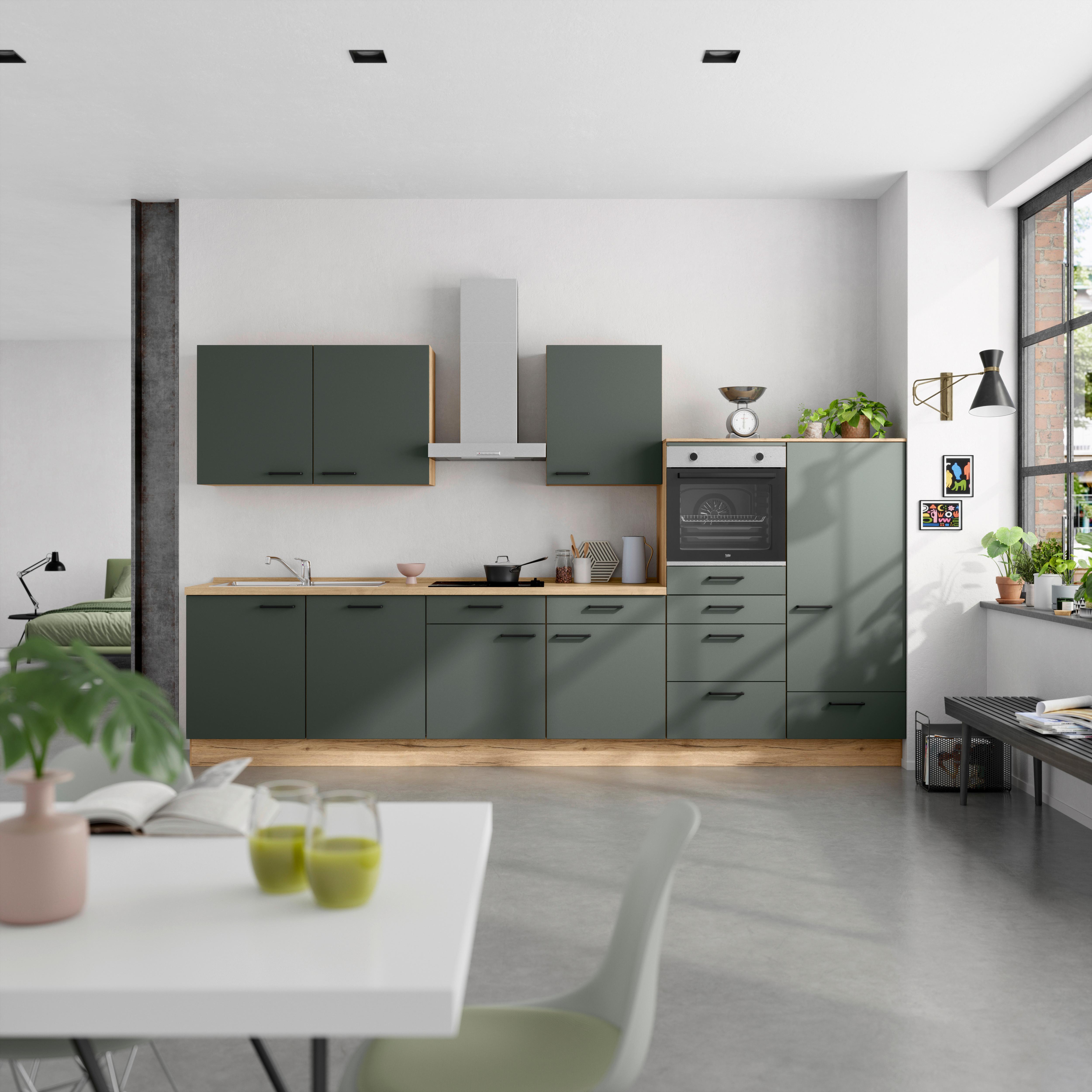Küchenleerblock Easytouch Low-Line, L12 Rechts - Dunkelgrün/Eichefarben, MODERN, Holzwerkstoff (360cm) - Nobilia