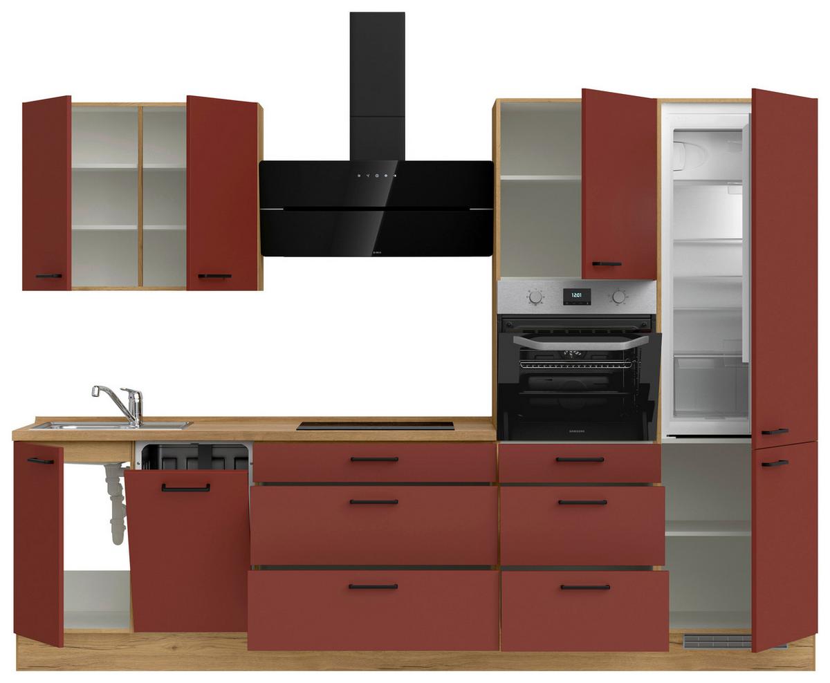 Küchenleerblock Easytouch High-Line, H4 Rechts - Eichefarben/Rot, MODERN, Holzwerkstoff (300cm) - Nobilia