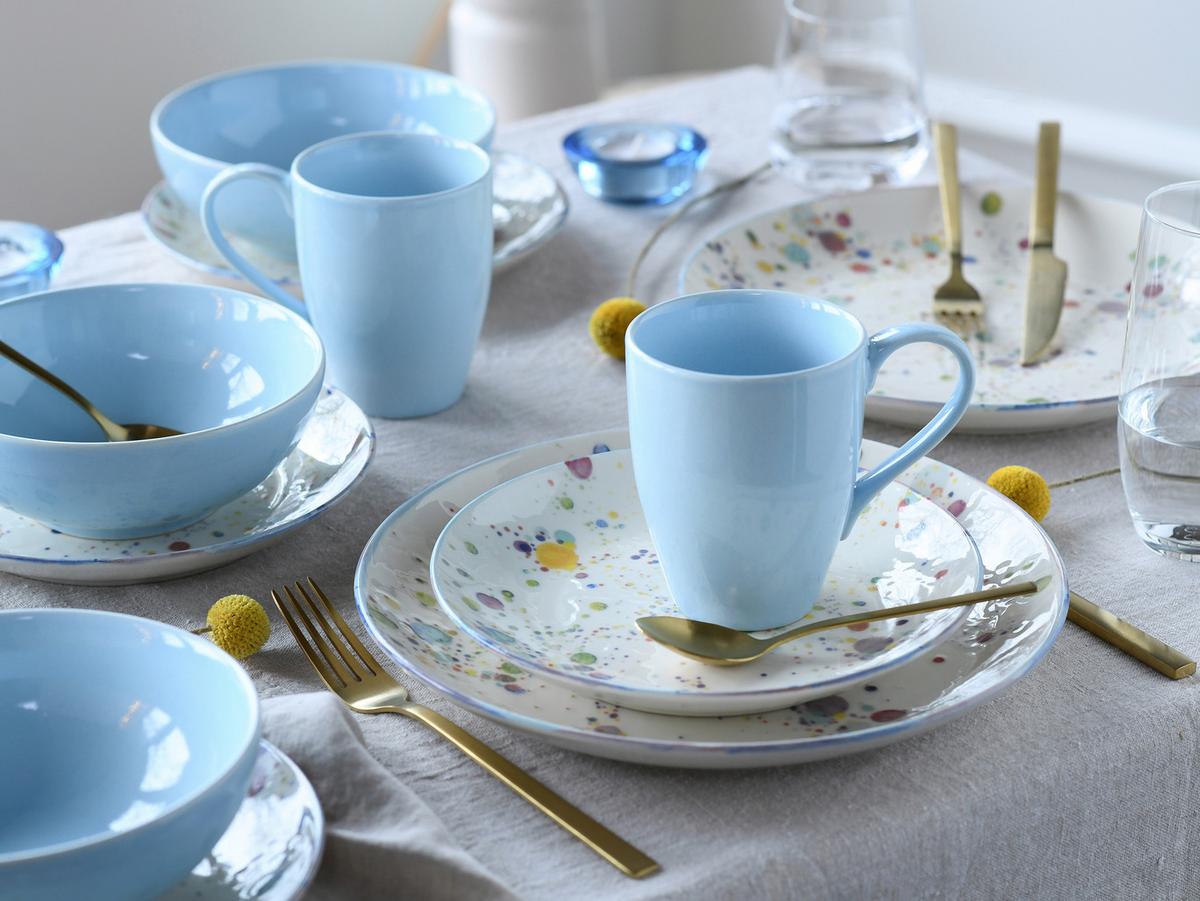 KOMBINOVANÝ SERVIS CANDY DROPS BUNT - svetlomodrá/biela, Basics, keramika - Creatable