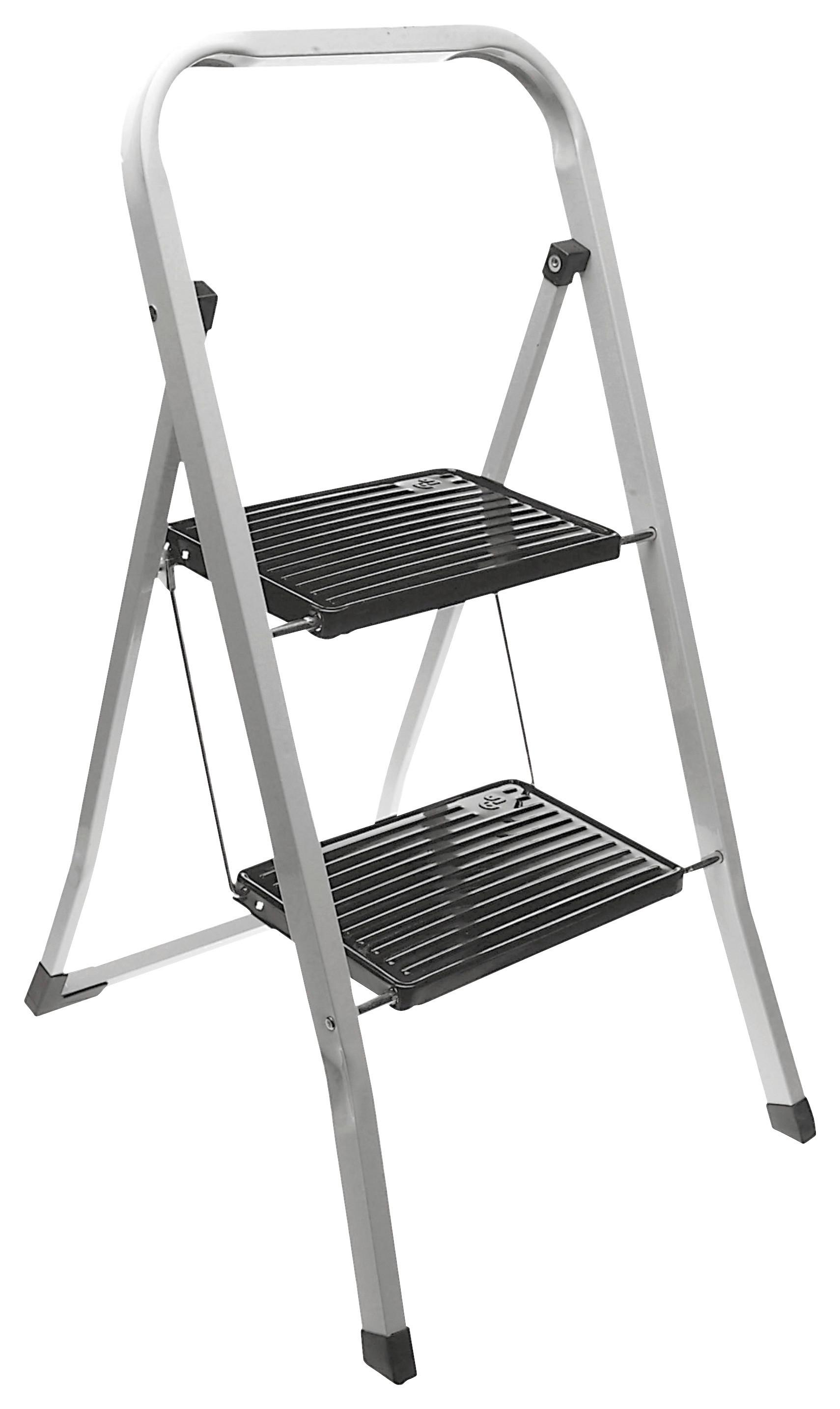 Klapptrittleiter Metall 2 Stufen Schwarz/Silberfarben - Silberfarben/Schwarz, Basics, Metall (47/4/91cm)
