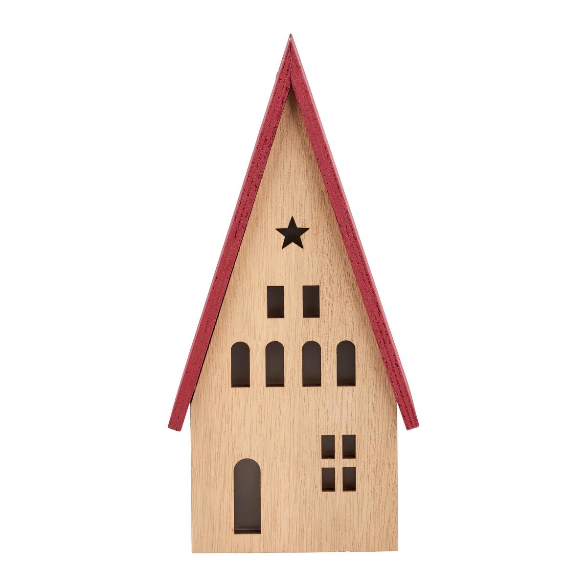Dekoračný dom LED/tepla biela - prírodná farba/červená, Konventionell, kompozitné drevo (11,5/23/6cm) - Mömax