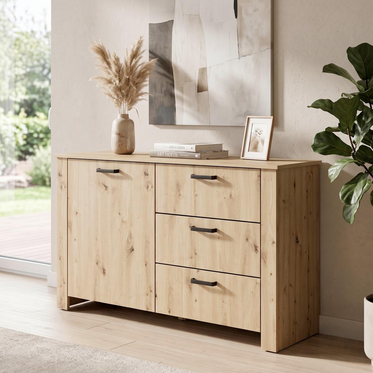 Sideboard Faro Eiche Artisan B: 140 cm - Schwarz/Eiche Artisan, Design, Holzwerkstoff (140/84/40cm) - MID.YOU