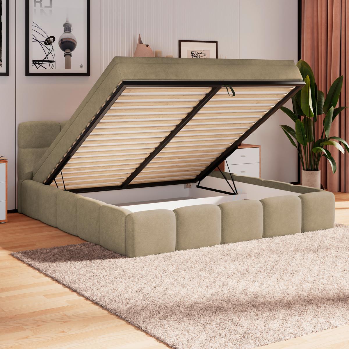 Polsterbett Noe Braun 160x200 cm - Schwarz/Braun, Trend, Textil/Metall (160/200cm)