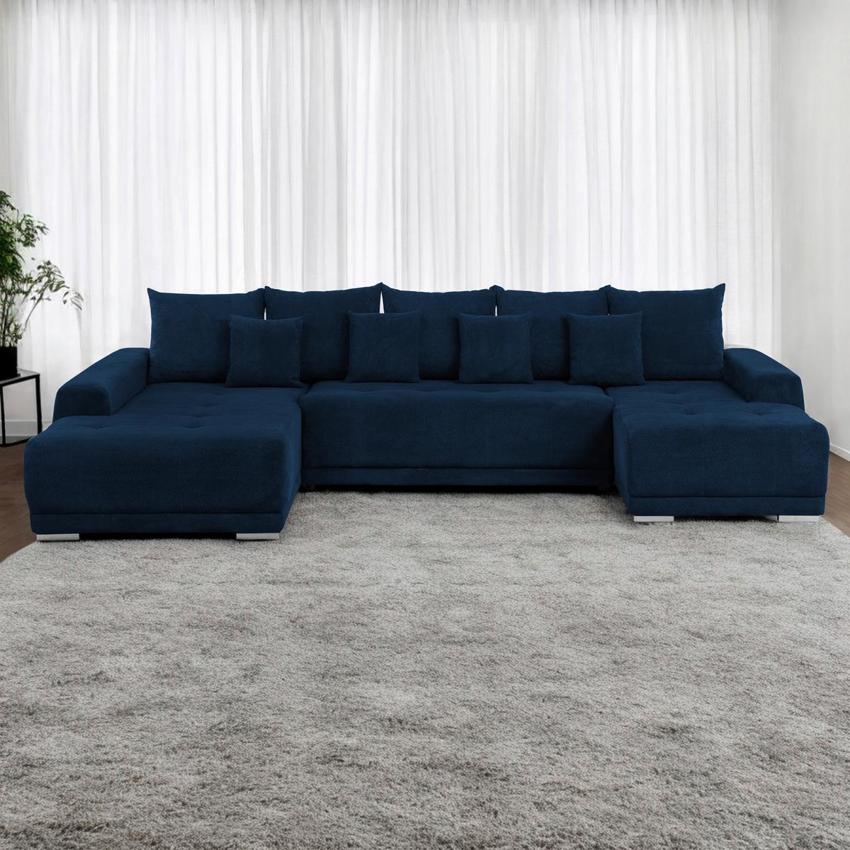 Wohnlandschaft Madeleine Blau U: 203x350x180cm - Blau/Silberfarben, Design, Textil (203/350/180cm) - MID.YOU