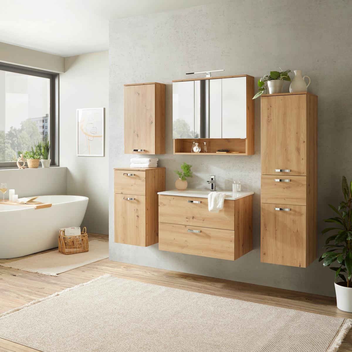 Badezimmer Fresh Eiche Dekor B: 161 Cm - Eiche Artisan/Weiß, KONVENTIONELL, Holzwerkstoff (161/168,5/46,5cm) - Ondega