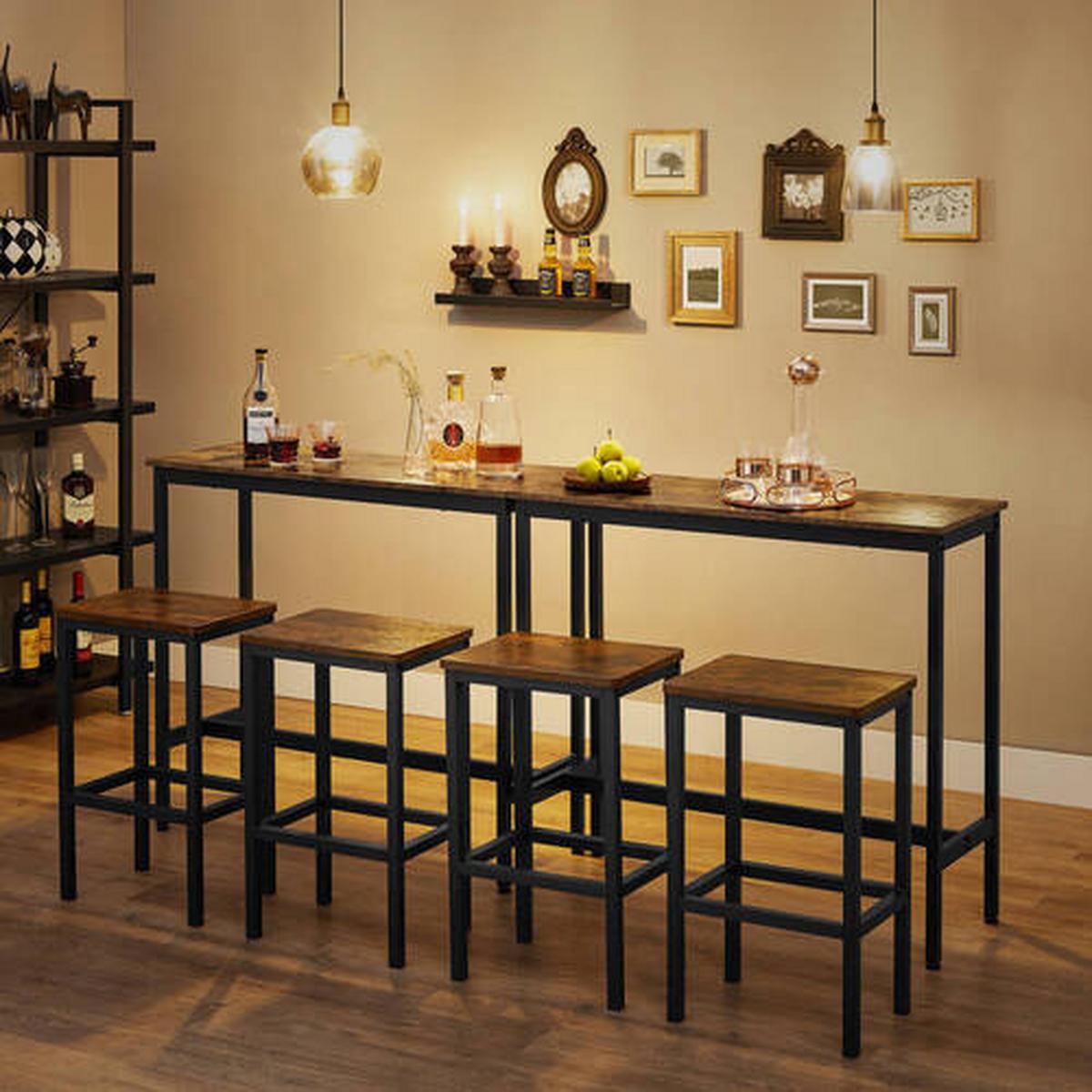 Bar Set Vasagle 3-Tlg. Set Braun, Schwarz - Schwarz/Braun, Natur, Holzwerkstoff/Metall (100/40/90cm) - Boxxx