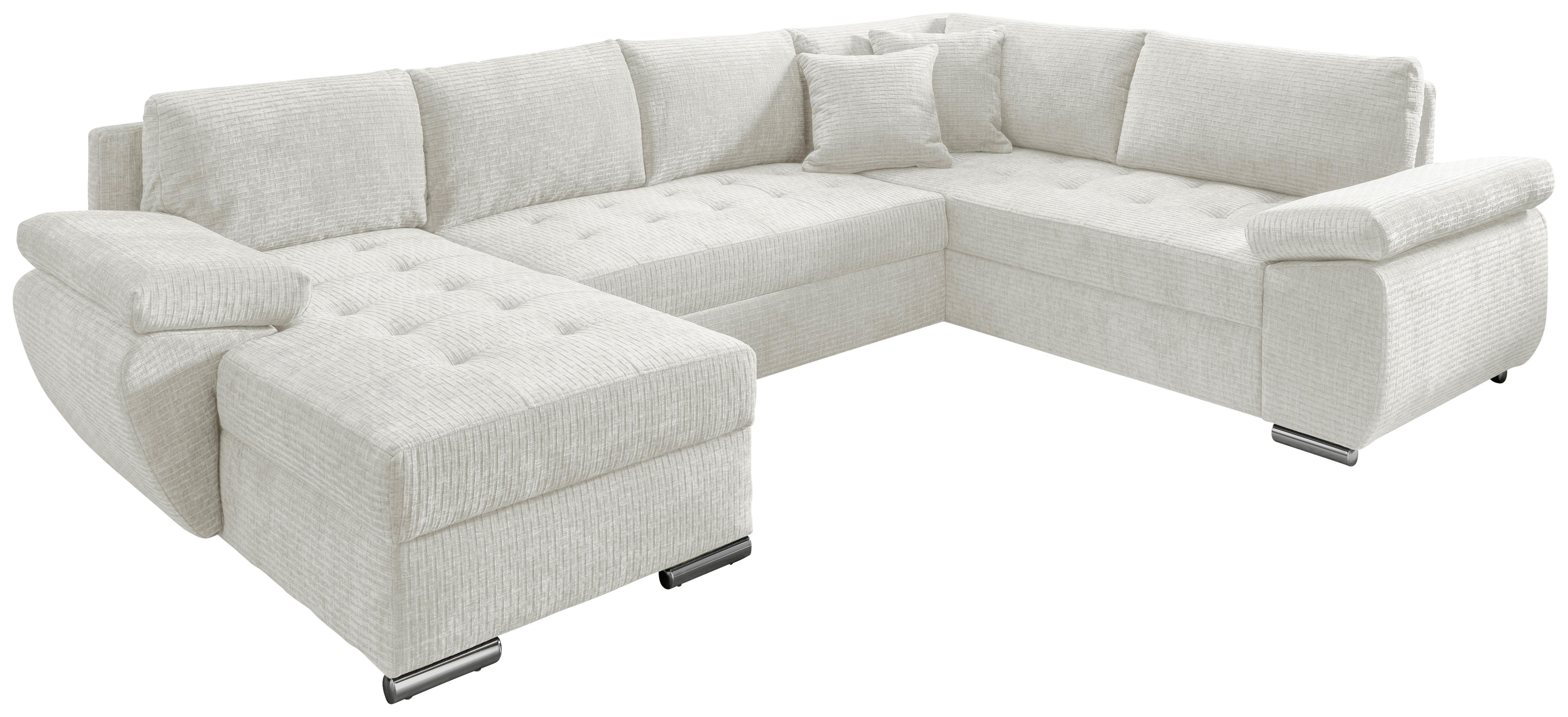 Wohnlandschaft Terana Creme mit Schlaffunktion, Mikrofaser - Chromfarben/Creme, KONVENTIONELL, Textil (157/305/219cm) - Livetastic