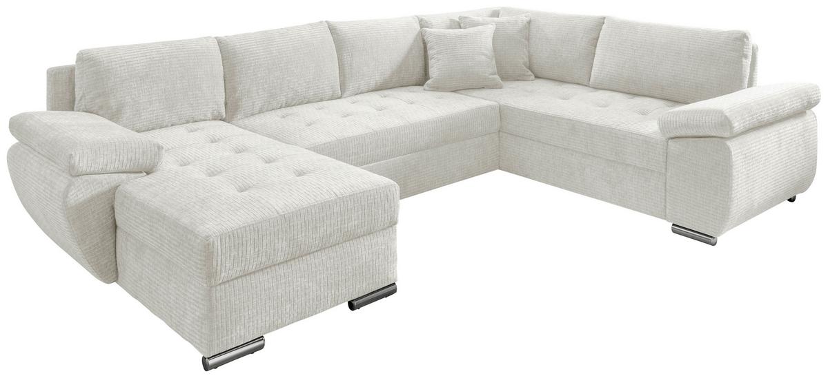 Wohnlandschaft Terana Creme mit Schlaffunktion, Mikrofaser - Chromfarben/Creme, KONVENTIONELL, Textil (157/305/219cm) - Livetastic