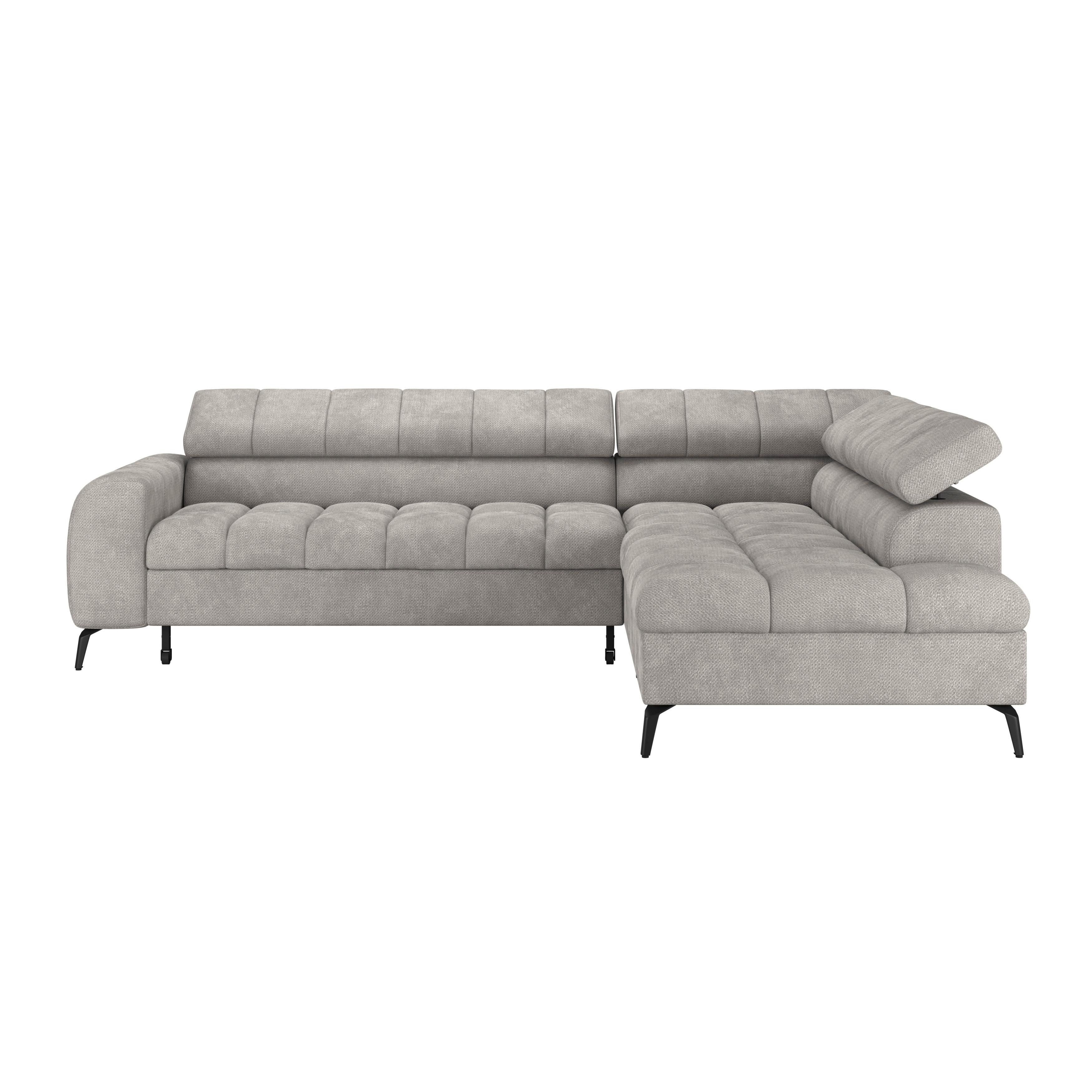 Ecksofa Volf Rechts New Hellgr mit Schlaffunktion, 261x203 cm - Hellgrau/Schwarz, Trend, Textil (261/203cm)