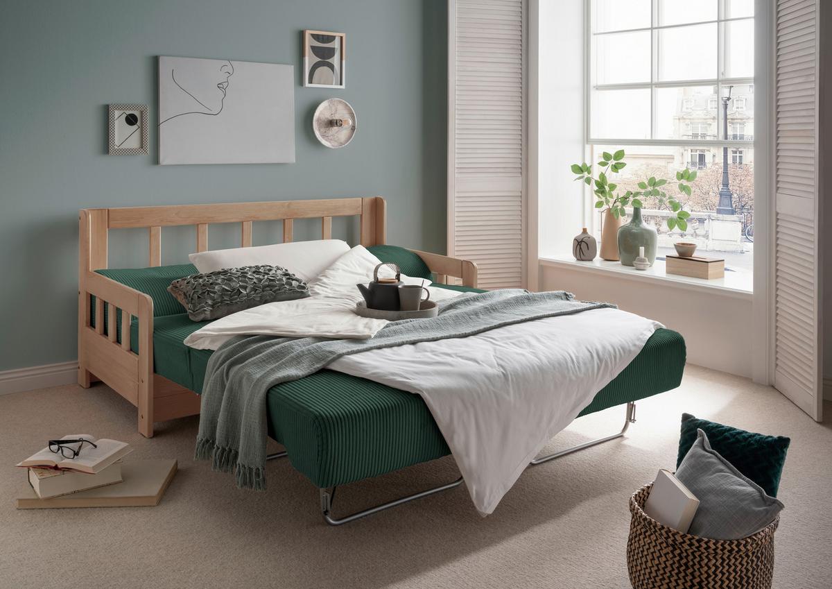 Schlafsofa Camino Naturfarben/Dgrün B: 154 cm - Dunkelgrün/Naturfarben, MODERN, Holz/Textil (154/88/90cm) - Livetastic