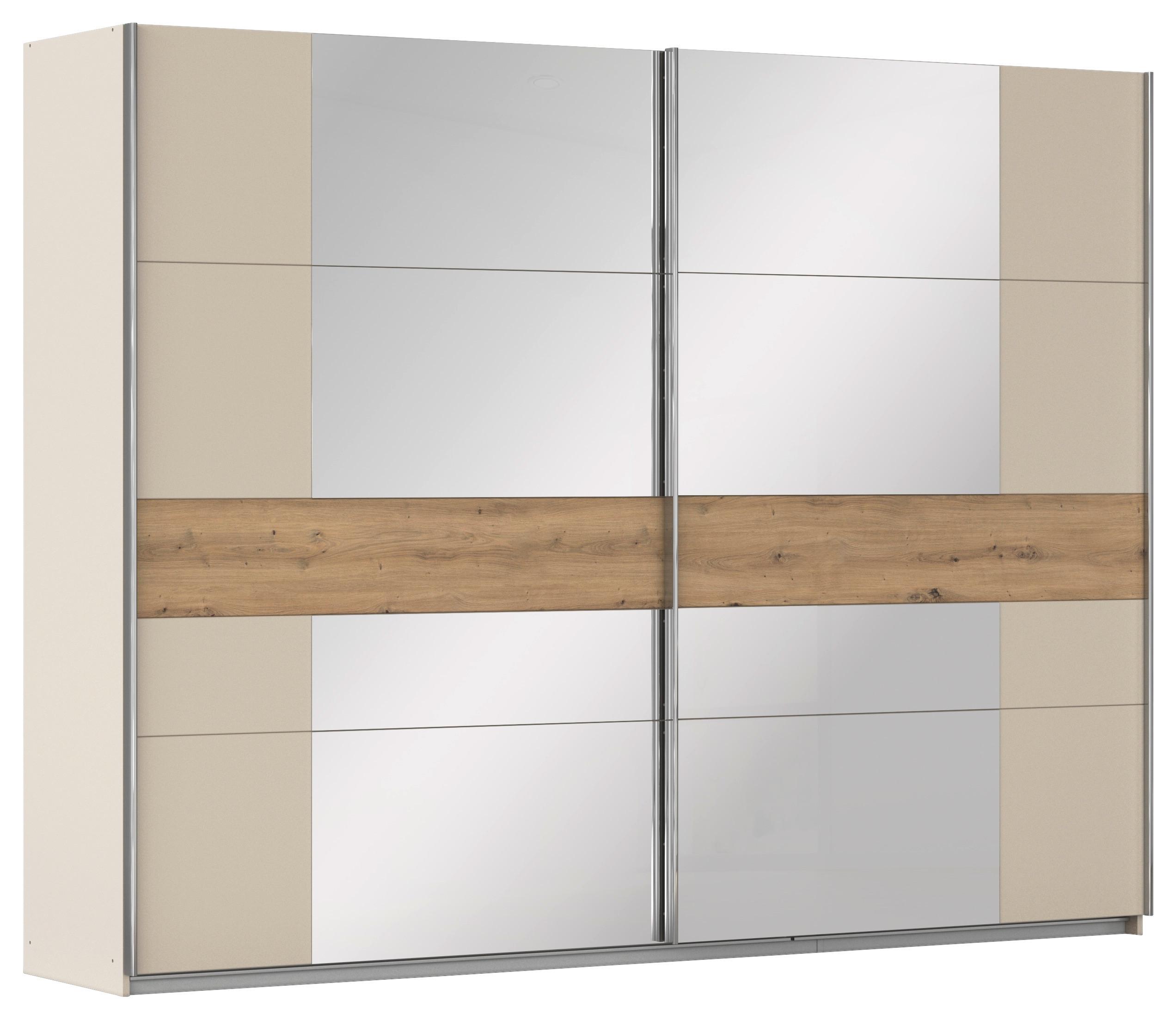 Schwebetürenschrank m. Spiegel 271cm Calisto Champagner/Eiche - Champagner/Silberfarben, Trend, Holzwerkstoff (271/210/62cm) - Luca Bessoni