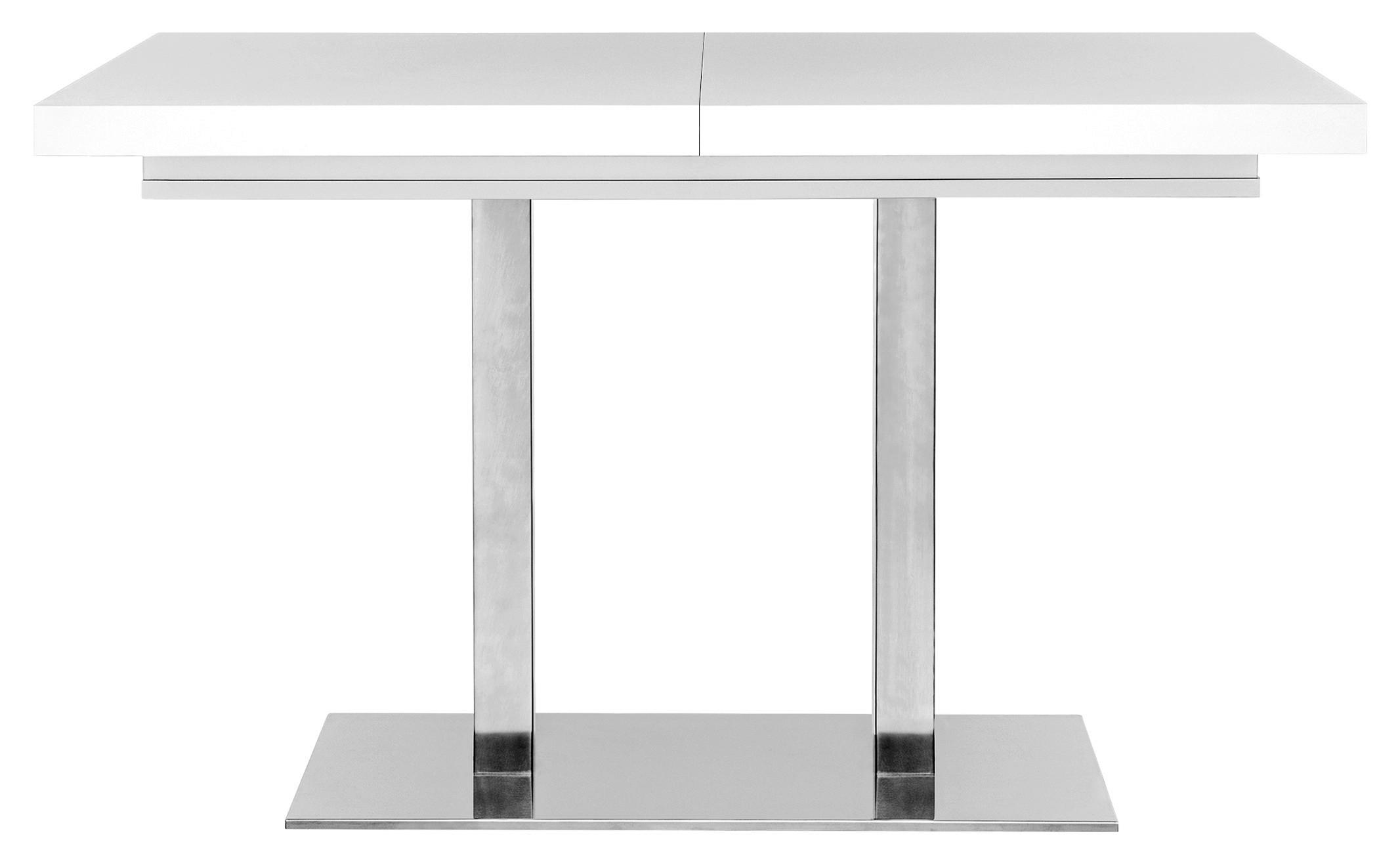 Kihúzható Étkezőasztal Quadrato - nemesacél/fehér, Modern, faalapú anyag/fém (120/80/75cm)
