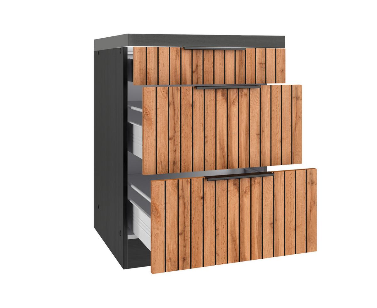 Schubkastenunterschrank Liverpool Graphit/eiche B:60cm - Schieferfarben/Eiche Wotan, Basics, Holzwerkstoff (60/86/60cm) - Held