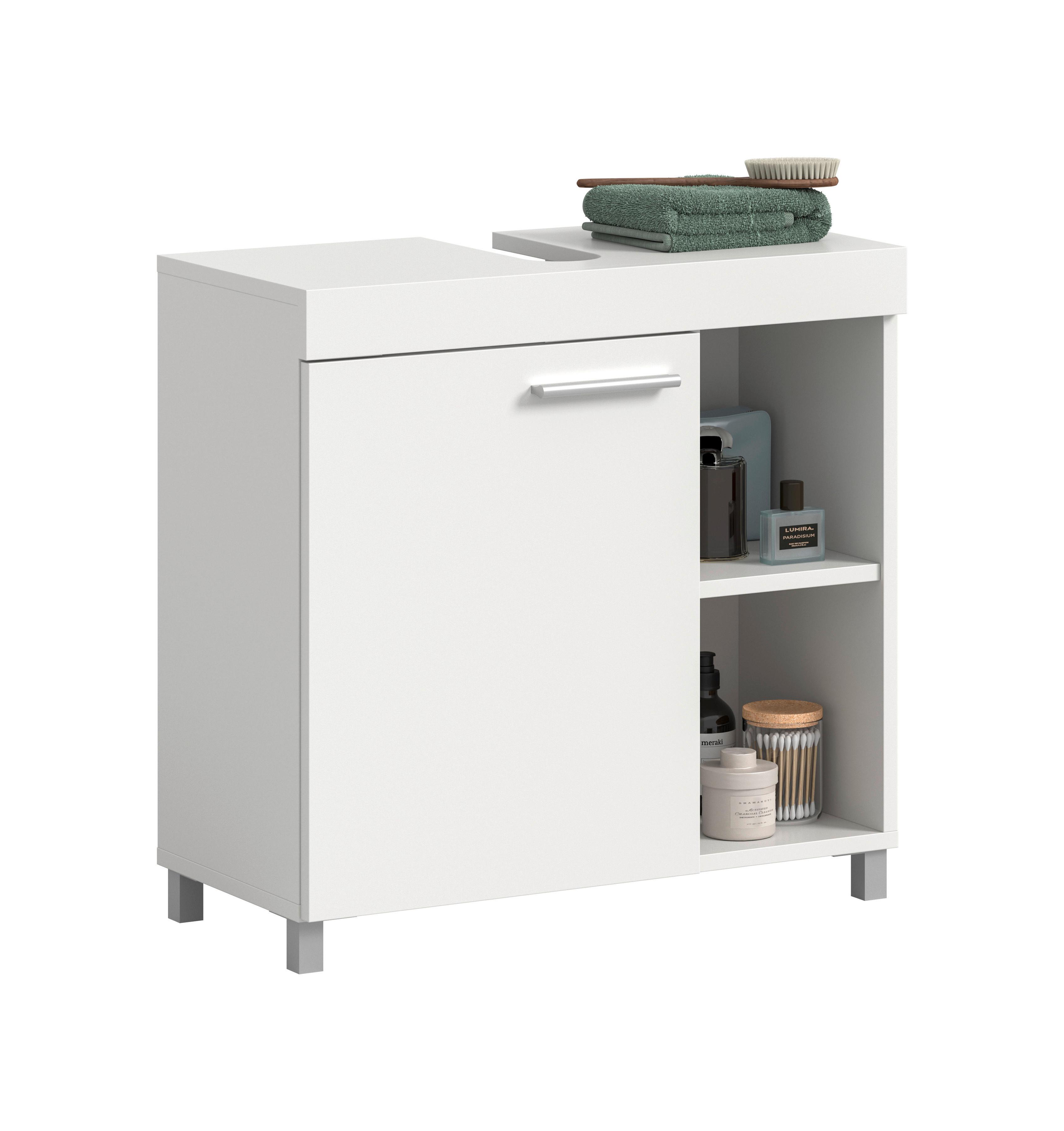 Waschbeckenunterschrank Noah Weiß B: 65cm - Silberfarben/Weiß, Trend, Holzwerkstoff (65/63/31cm) - MID.YOU
