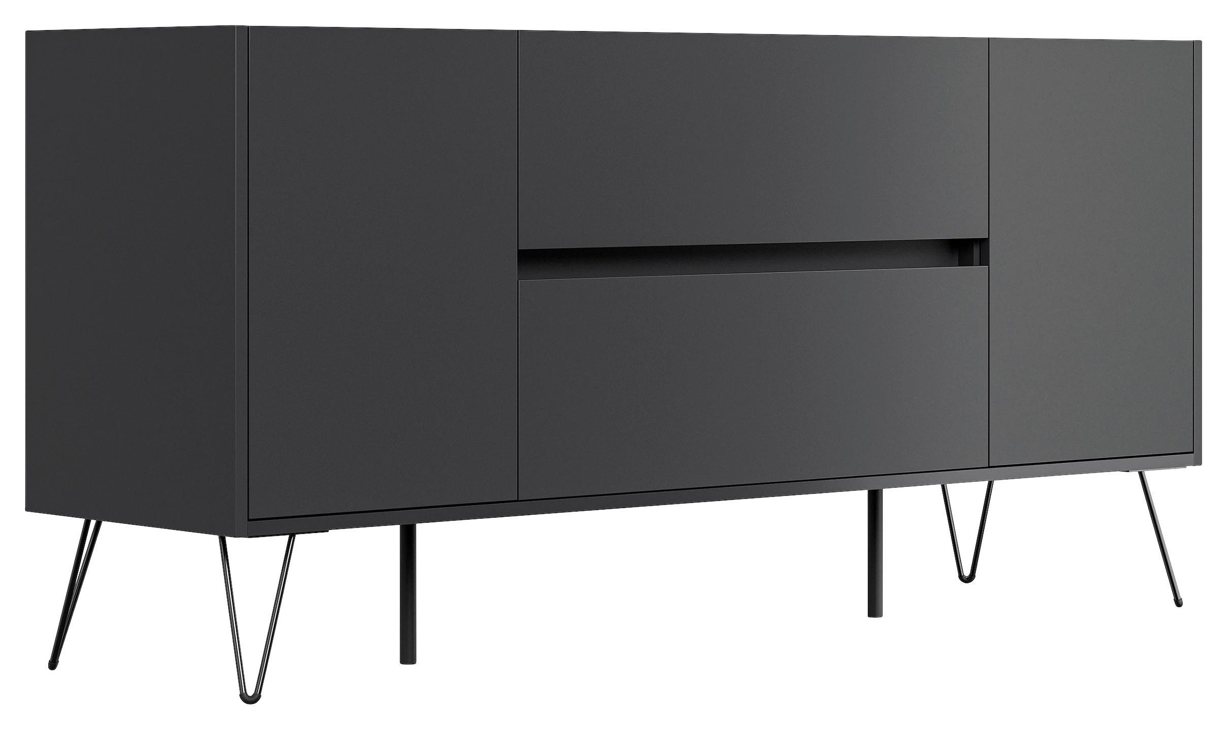 Sideboard Posseik Industrial Graphitfarben/Eiche B: 155 cm - Eichefarben/Schwarz, Design, Holzwerkstoff (155/75,8/42cm) - MID.YOU