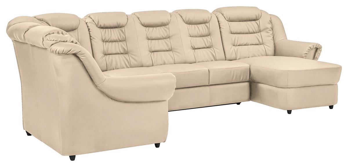 Wohnlandschaft Boston Beige Lederlook - Beige/Schwarz, KONVENTIONELL, Textil (216/333/165cm) - Livetastic