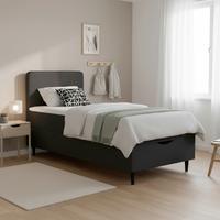 Boxspringová postel VIDA 90x200, tmavě šedá, s topperem - černá/tmavě šedá, Moderní, dřevo/textil (90/200cm) - Bessagi Home