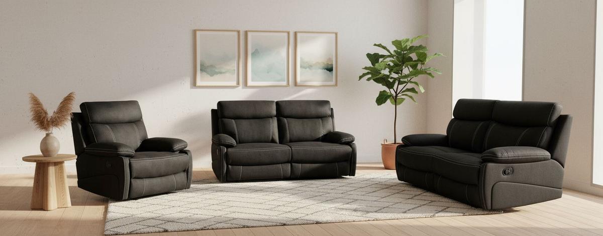 Dvojmiestna pohovka EMBER, čierna, s relaxačnou funkciou - čierna, Basics, kov/drevo (178cm) - Livetastic