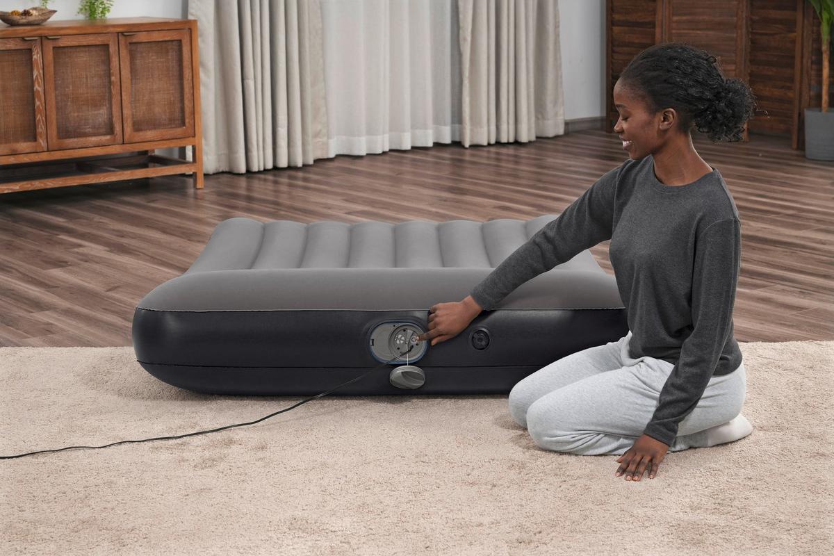Luftbett Lisha 191x137x30 cm Bis 300kg, inkl. Pumpe - Dunkelgrau/Schwarz, KONVENTIONELL, Kunststoff/Metall (191/137/30cm) - Bestway