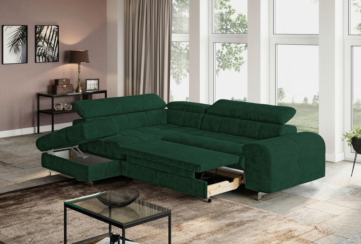 Ecksofa Mit Schlaffunktion Cloud + Dunkelgrün - Chromfarben/Dunkelgrün, KONVENTIONELL, Textil (206/257cm) - Livetastic
