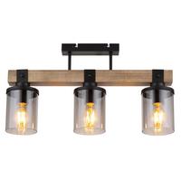 Deckenleuchte 15555-3D - Dunkelbraun/Schwarz, Natur, Glas/Holz (52/10/28,6cm) - Globo