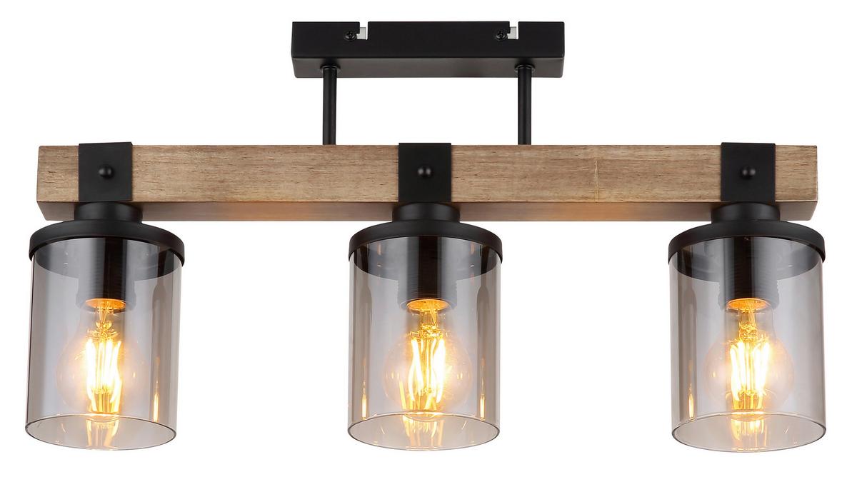 Deckenleuchte 15555-3D - Dunkelbraun/Schwarz, Natur, Glas/Holz (52/10/28,6cm) - Globo