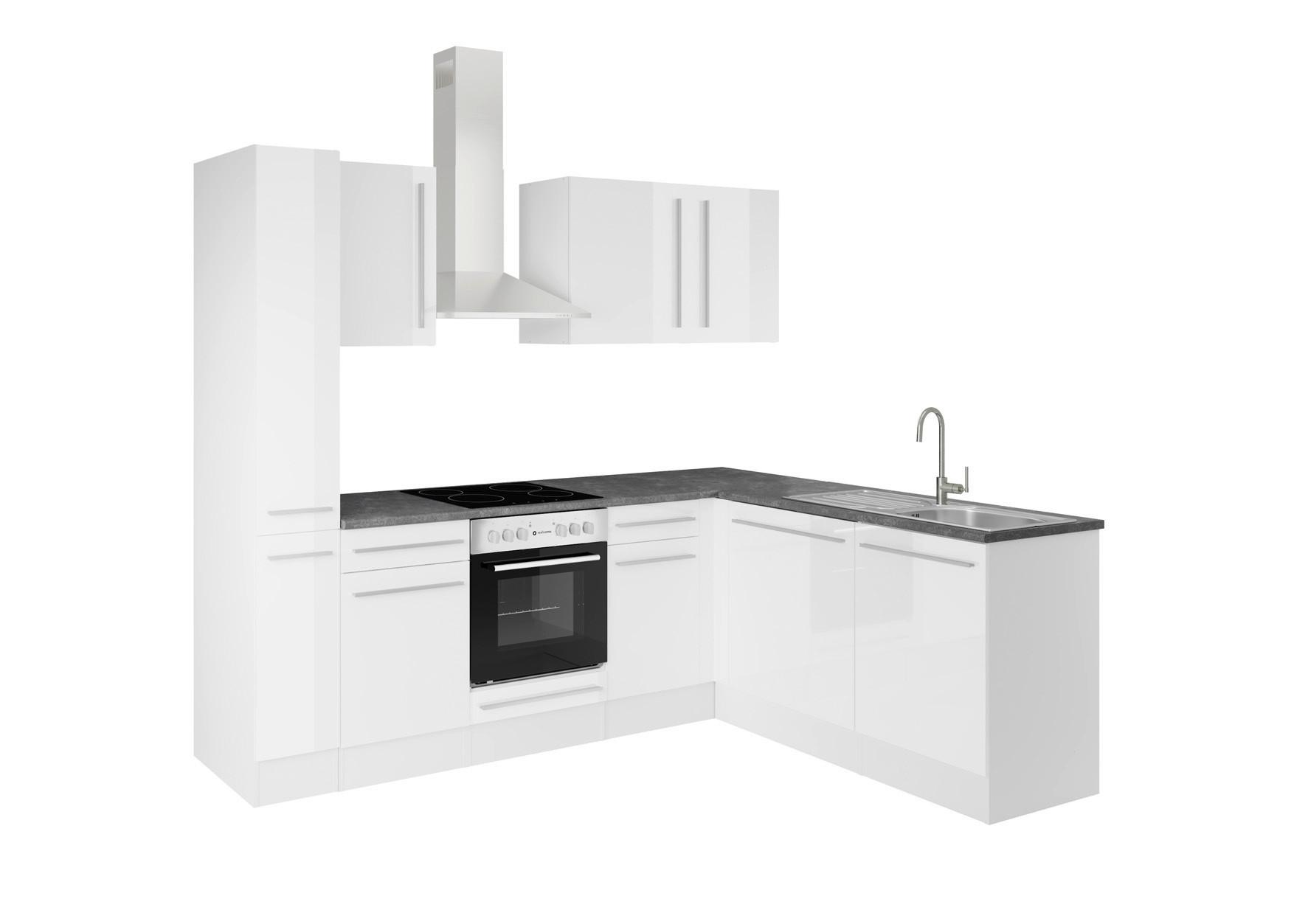 Eckküche Jazz 8 250 Weiß S: 250x175 cm - Weiß Hochglanz/Dunkelgrau, LIFESTYLE, Holzwerkstoff (250/175cm) - P & B