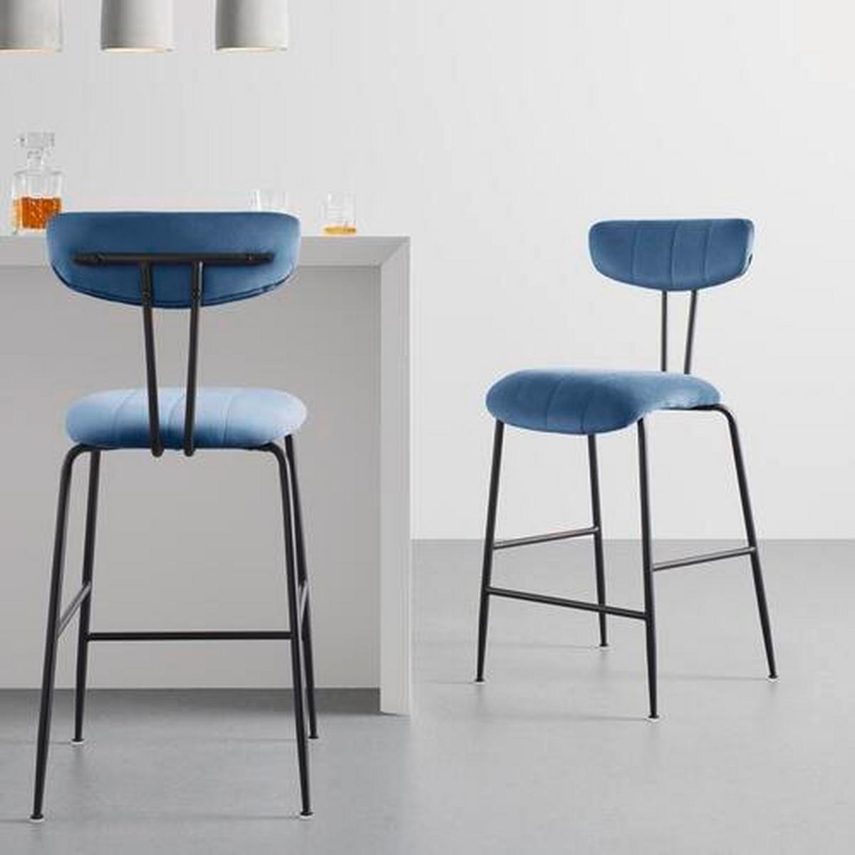 Barová stolička TYLOR modrá - modrá/čierna, Modern, kov/drevo (48/102/52cm) - Modern Living
