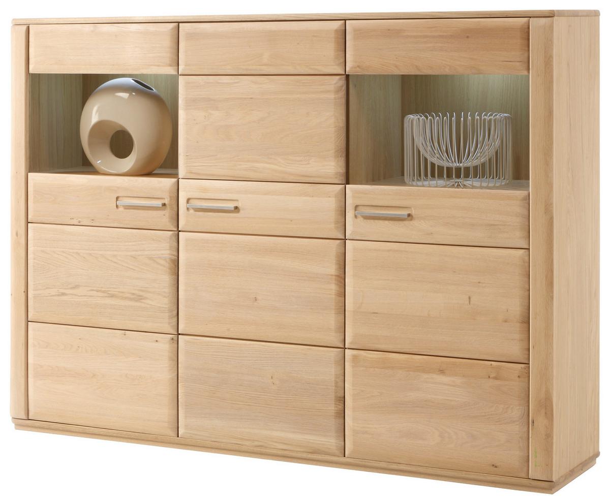 Highboard teilmassiv B: 179 cm Sena Eichefarben - Eichefarben, Design, Glas/Holz (179/131/38cm) - Livetastic