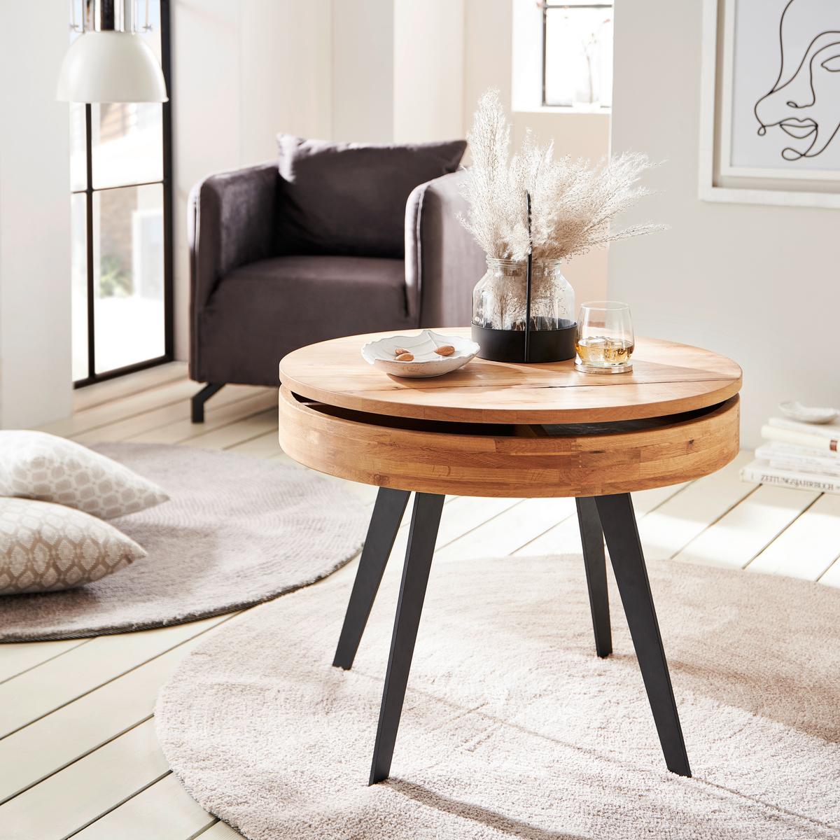 KONFERENČNÍ STOLEK DALLAS - černá/přírodní barvy, Moderní, kov/dřevo (70/56cm)