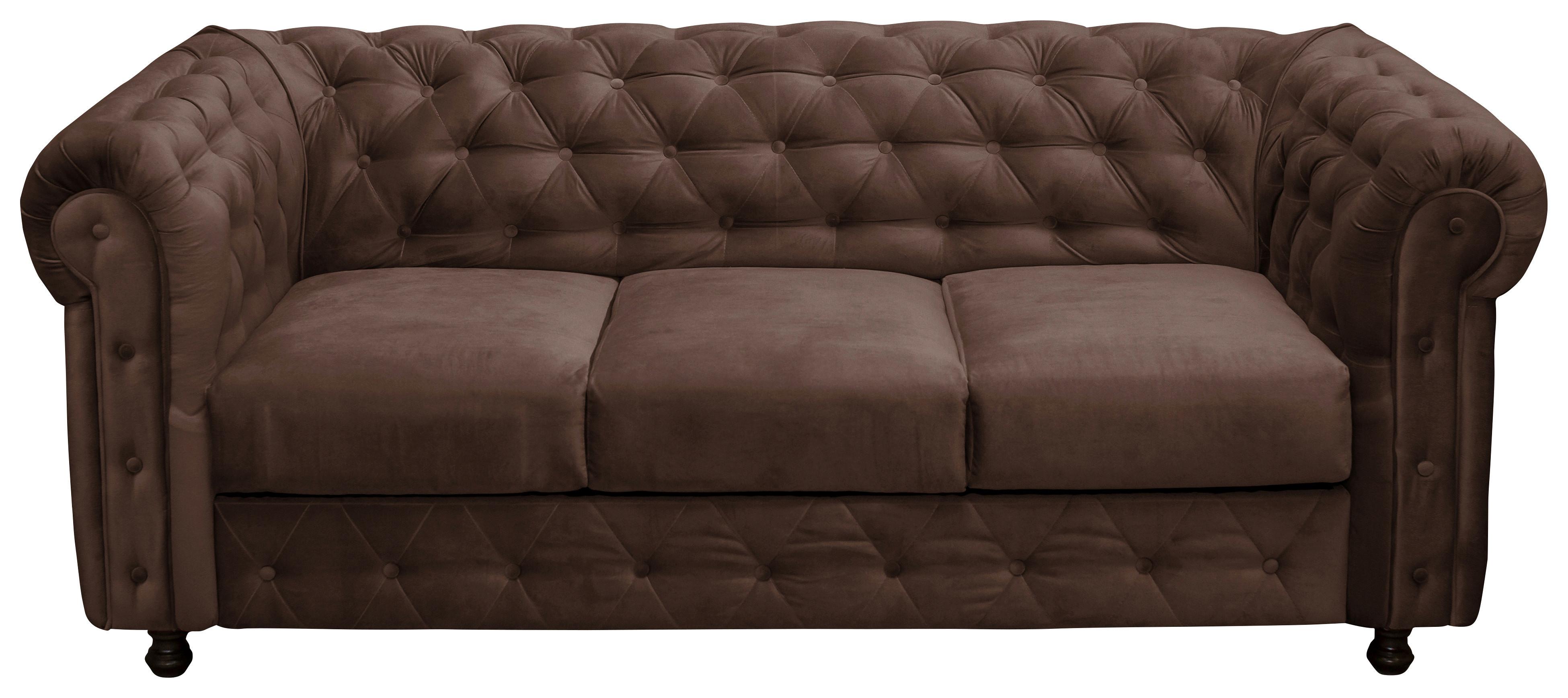 Chesterfield-Sofa Cardiff Braun 3-Sitzer Samt B: 205 cm - Wengefarben/Braun, Basics, Textil (205/80/90cm) - P & B