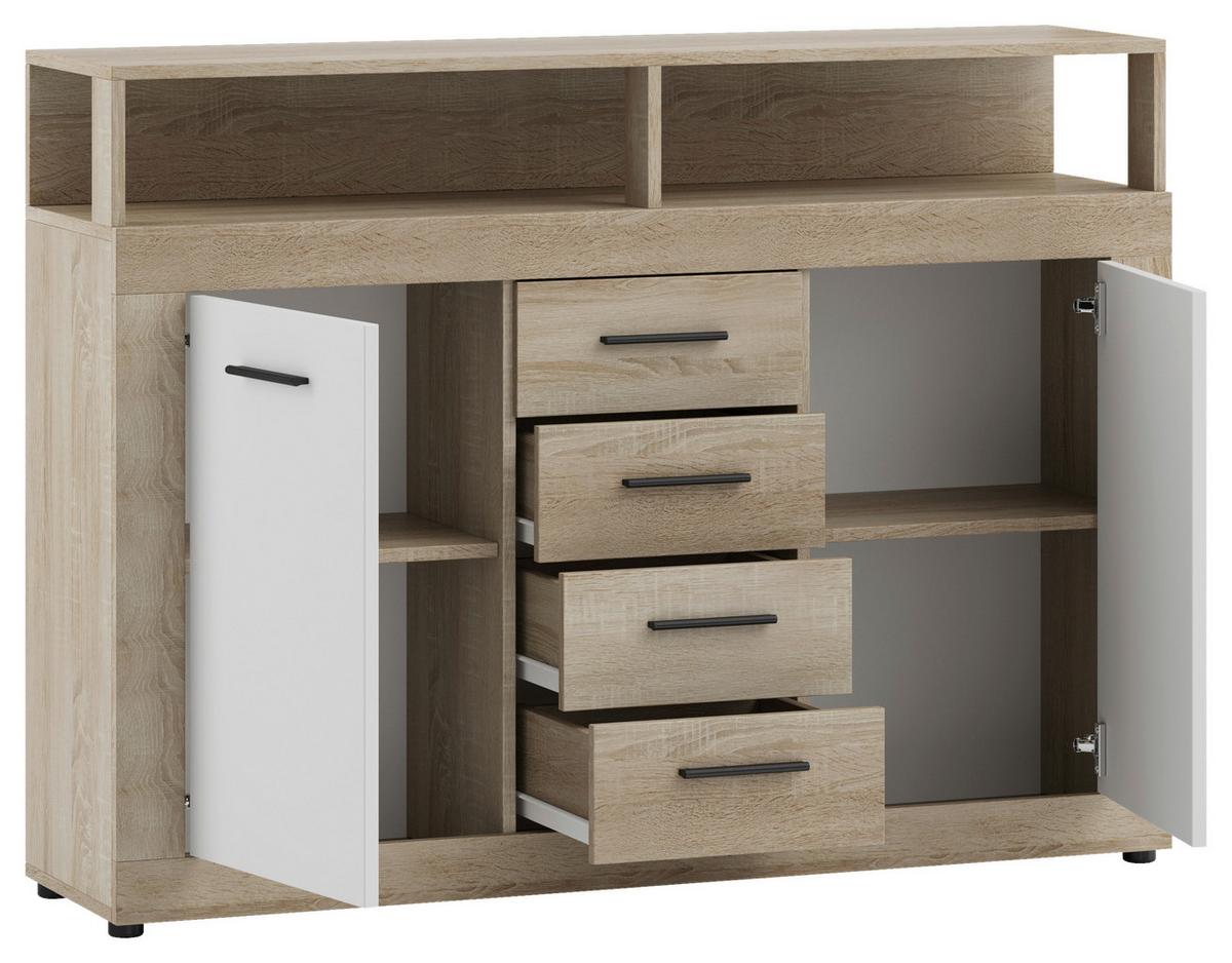 Kommode Lupo Eiche Dekor Weiß B: 119 Cm - Weiß/Sonoma Eiche, Design, Holzwerkstoff (119/96/32cm) - MID.YOU