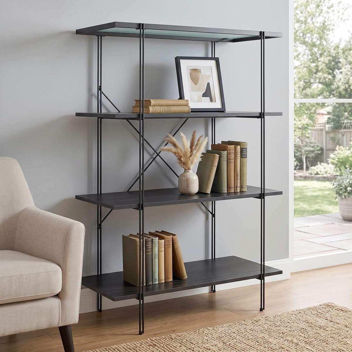Regal Wainwright Schwarz 79 cm - Schwarz, Design, Glas/Holzwerkstoff (79/117/35cm)