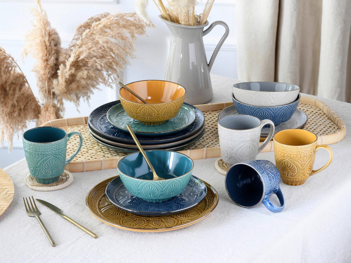Kombinovaný servis SAMARKAND - žltá/petrolejová, Lifestyle, keramika (33/30/32cm) - Creatable