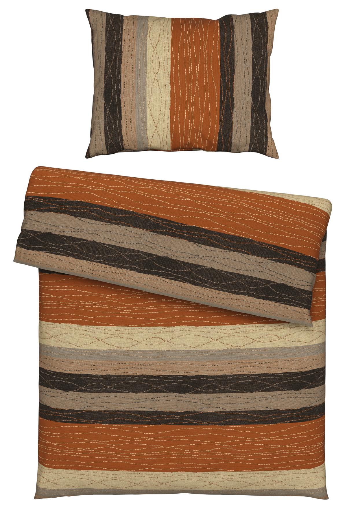 Renforcé Bettwäsche 140x200 cm Petra Orange Streifen - Orange, ROMANTIK / LANDHAUS, Textil - James Wood