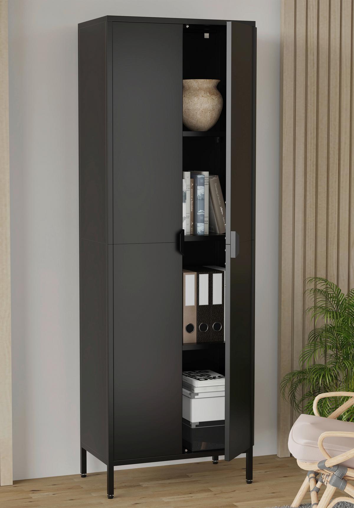 DREHTÜRENSCHRANK Flokas Schwarz B: 60 cm - Schwarz, Design, Metall (60/180/35cm) - MID.YOU