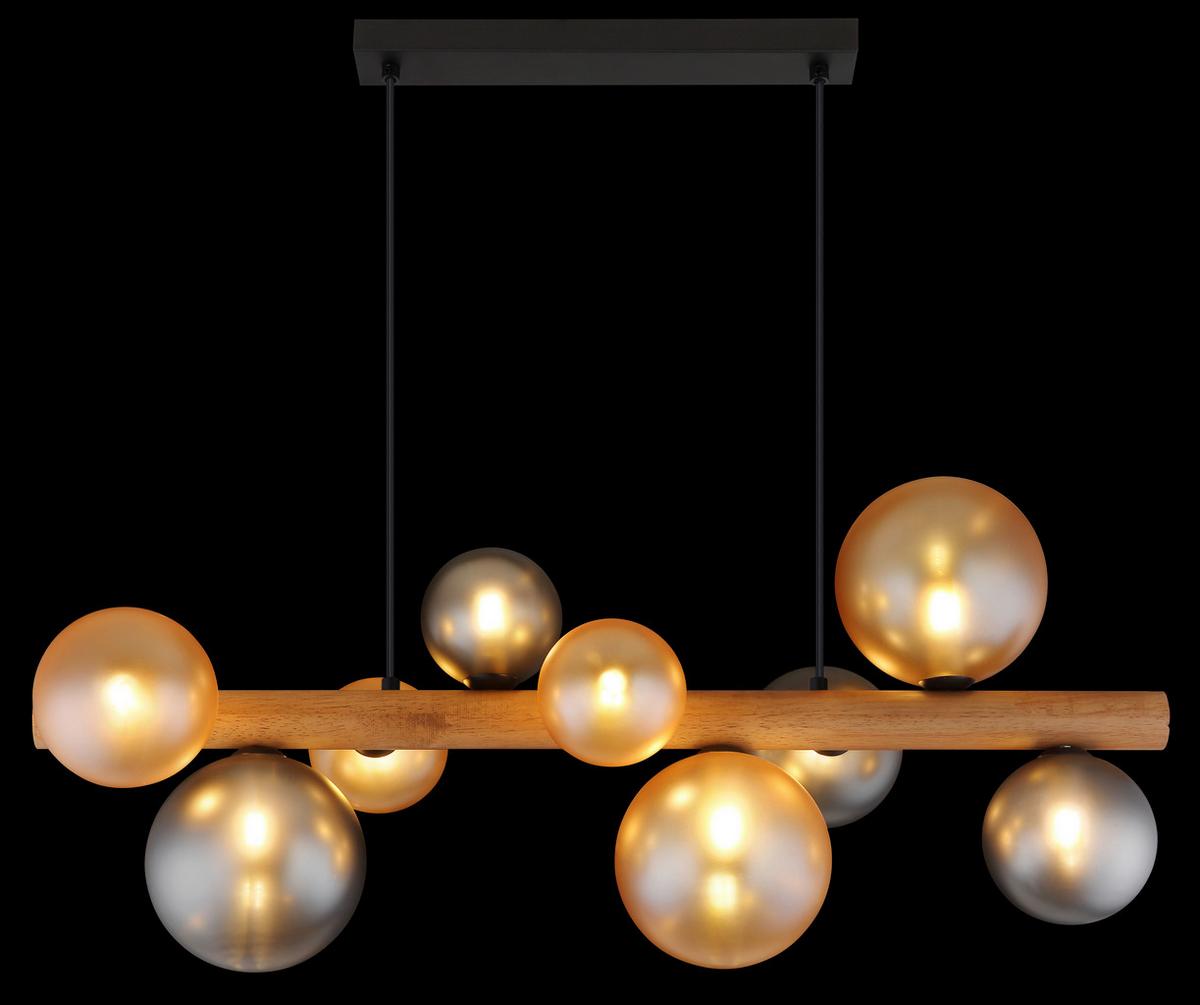 HÄNGELEUCHTE Exkl. 9xG9, 5W - Dunkelbraun/Schwarz, Basics, Glas/Holz (78/29/150cm) - Globo
