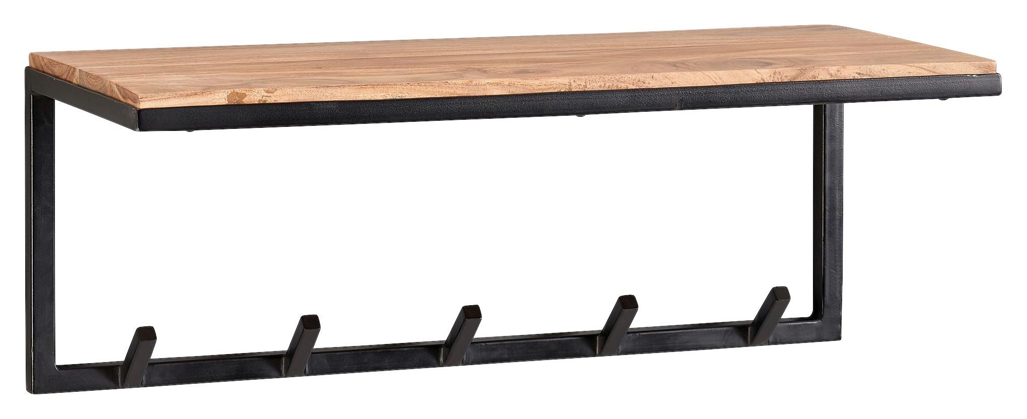 Wandgarderobe Akazie Massiv, B: 70cm - Akaziefarben, MODERN, Holz/Metall (70/27/30cm) - MID.YOU