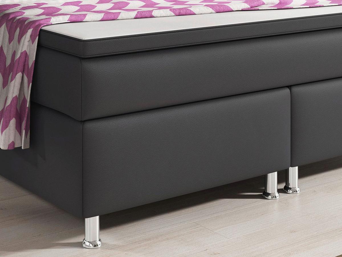 Boxspringbett Mit Topper 180x200 Cm Oxfrod - Anthrazit/Silberfarben, KONVENTIONELL, Leder/Textil (200/125/210cm) - MID.YOU
