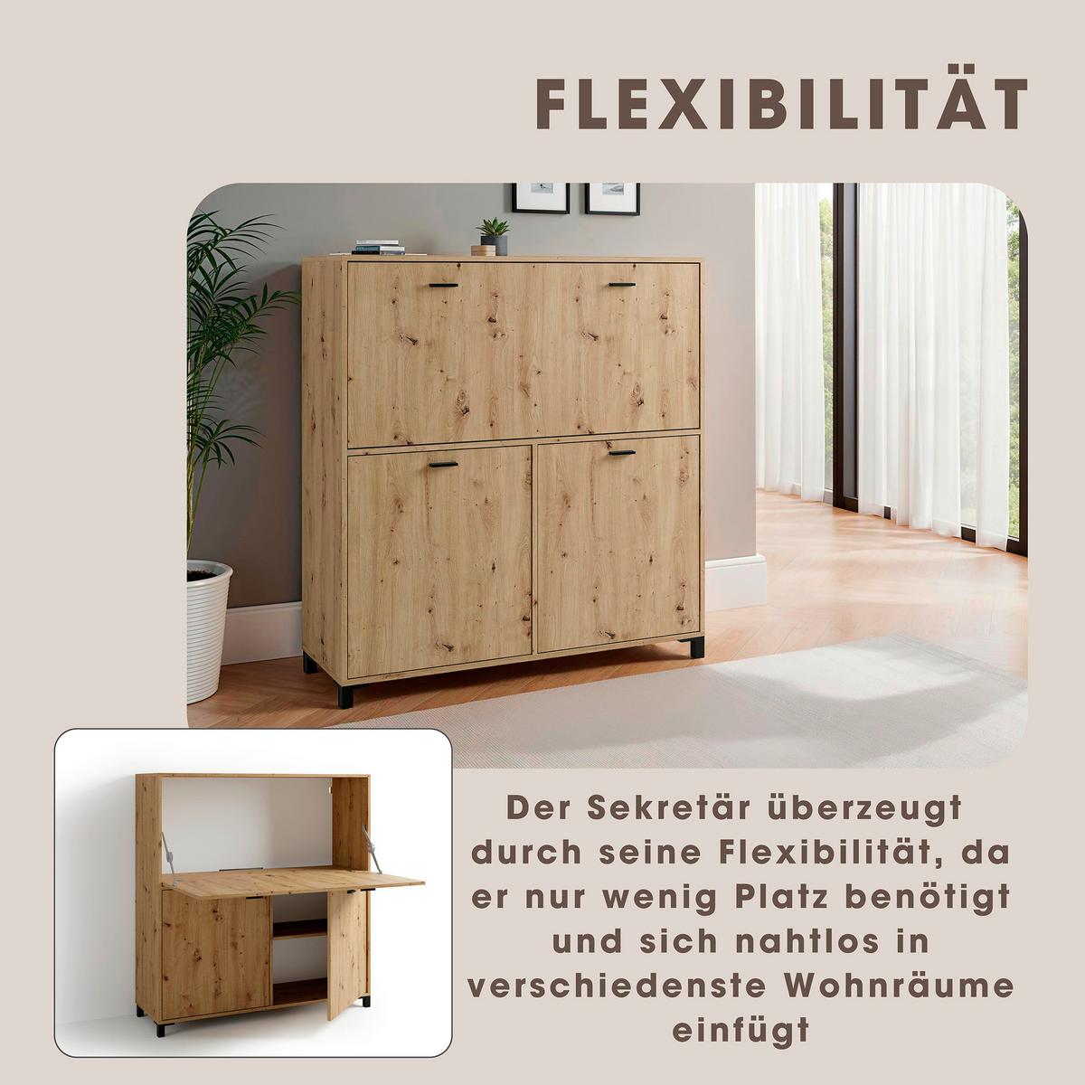 Sekretär Montana - Schwarz/Eiche Artisan, MODERN, Holzwerkstoff/Kunststoff (120/40/127cm) - MID.YOU