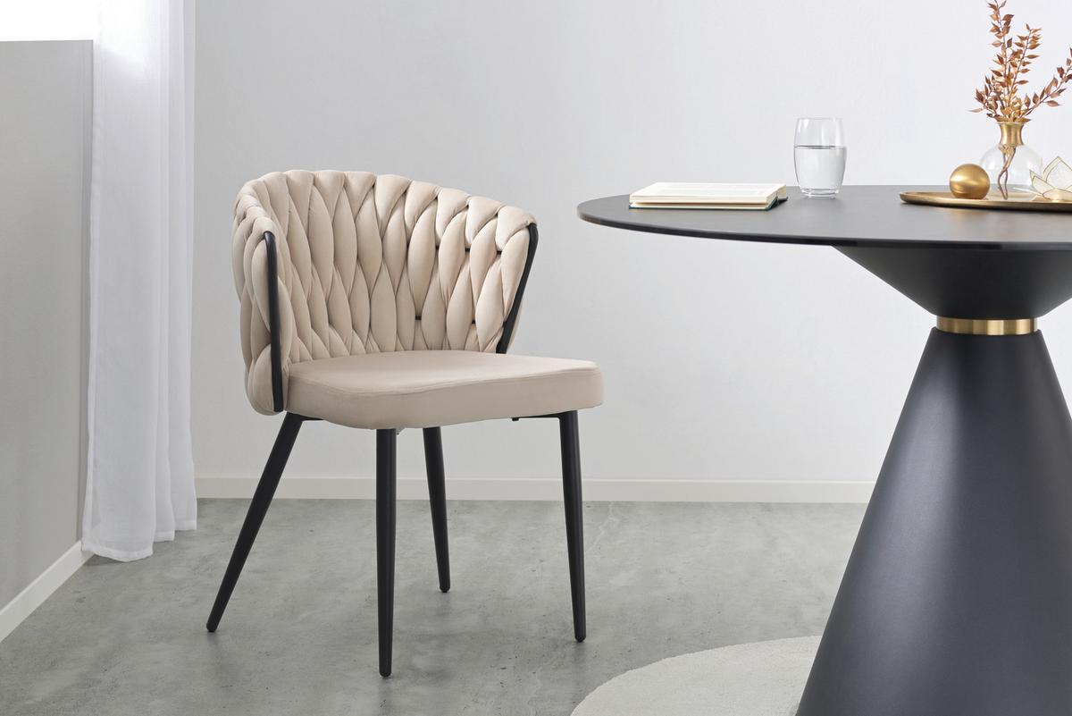 Stuhl Hardy Samt Beige B: 63 Cm - Beige/Schwarz, MODERN, Textil/Metall (63/58/78cm) - Livetastic