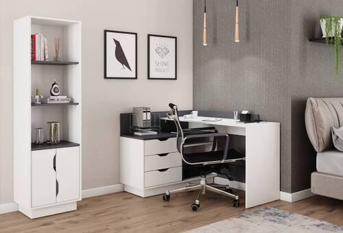 Eckschreibtisch mit Stauraum 105 cm Belfast Schwarz/Weiß - Schwarz/Weiß, LIFESTYLE, Holzwerkstoff (129/105/84cm) - MID.YOU