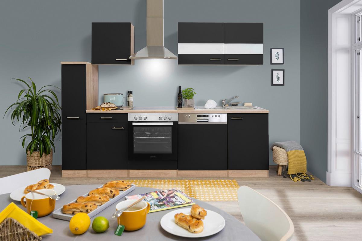 Küchenblock Merle Küchenblock 250 cm - Eichefarben/Schwarz, Basics, Holzwerkstoff (250cm) - Respekta