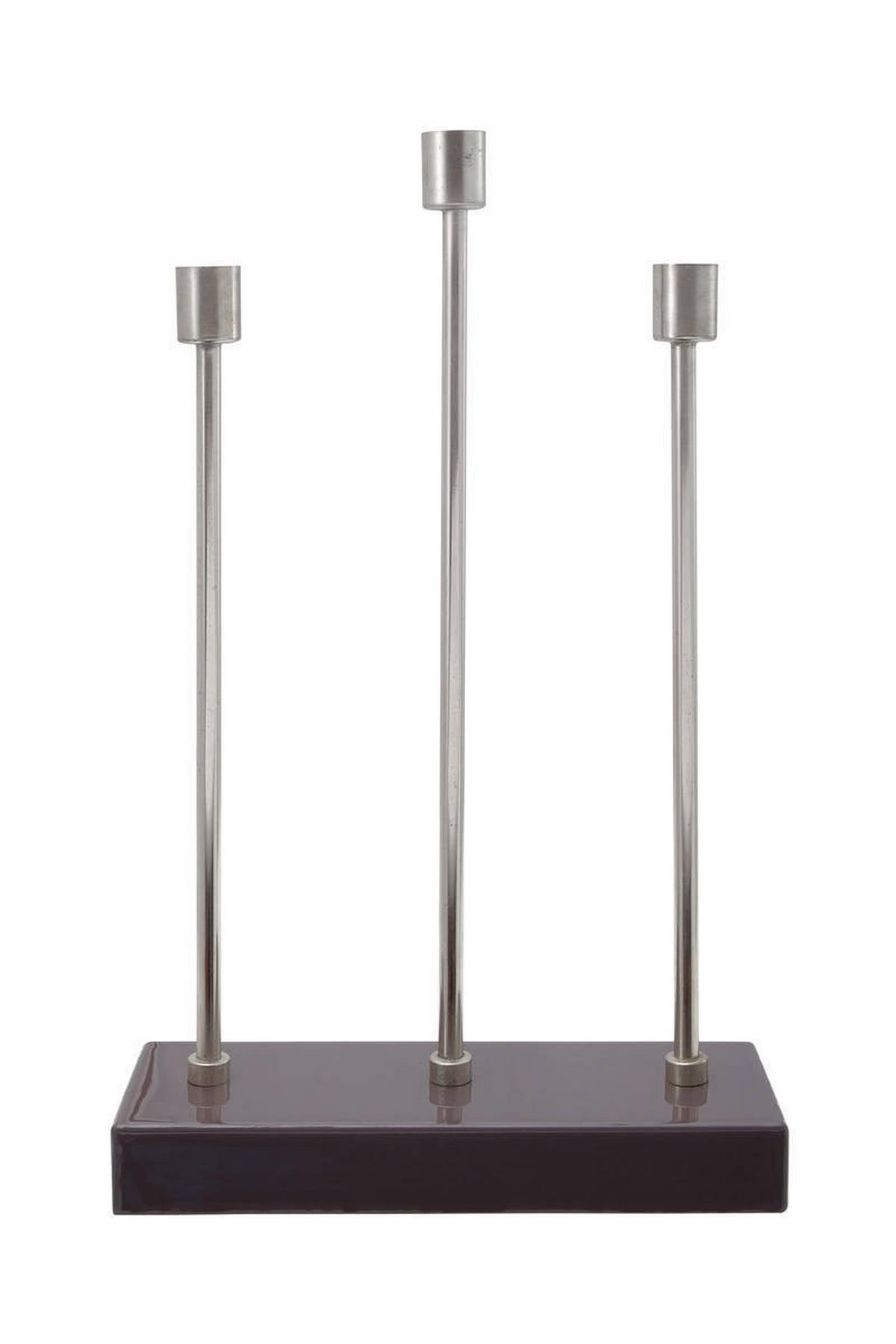 Kerzneständer Art Deco Eisen Lila/Silberfarben für 3 Kerzen - Lila/Silberfarben, Trend, Metall (26/39,5/9cm) - Kayoom