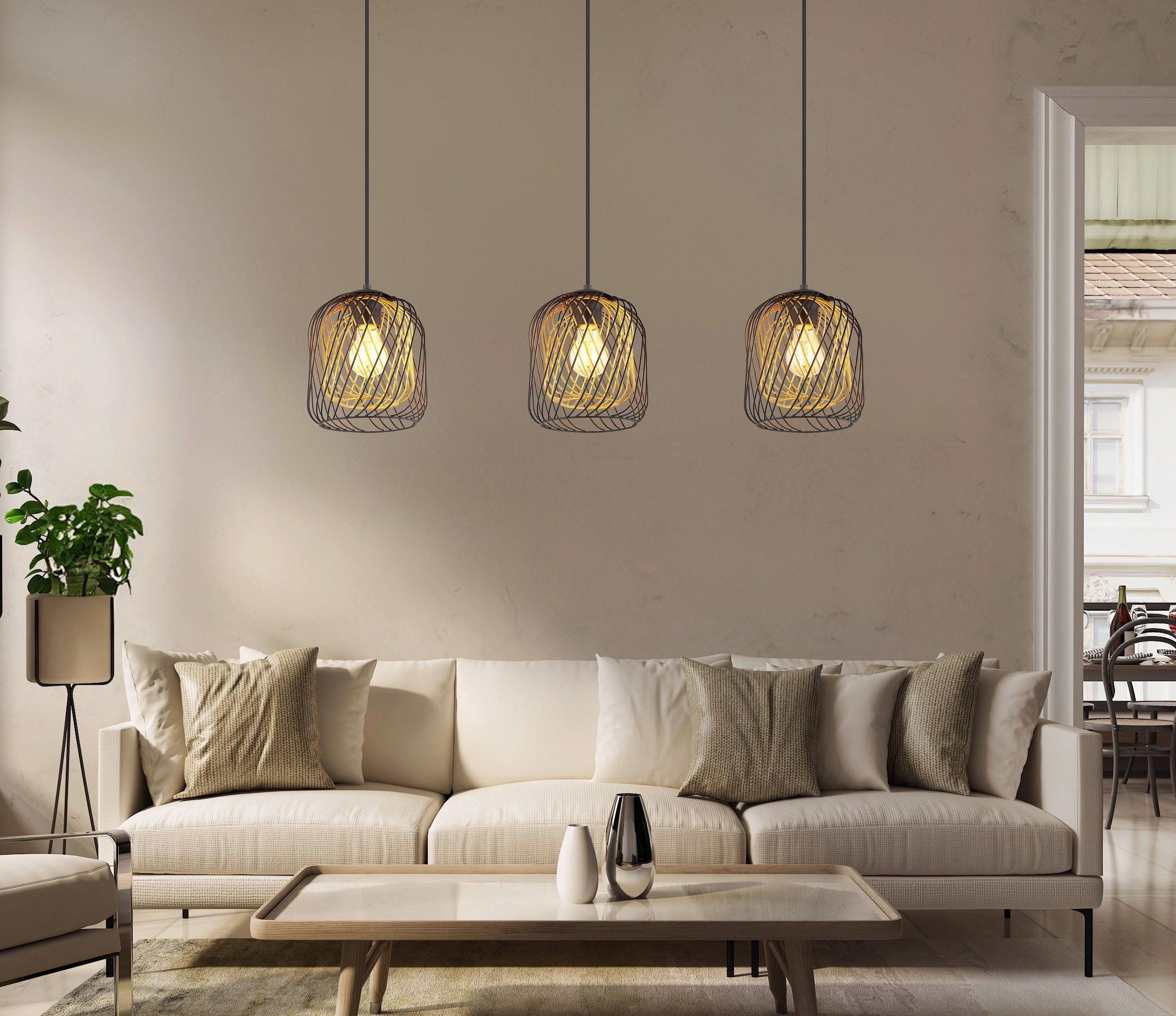 Hängeleuchte Dichti Schwarz Goldfarben L: 84 cm - Goldfarben/Schwarz, Basics, Kunststoff/Metall (84/18/150cm) - Globo