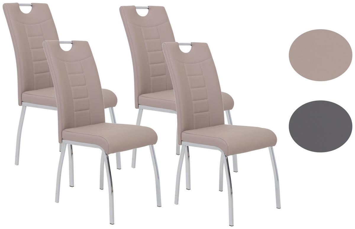 Esszimmerstuhl Andrea S Cappuccino Gepolstert 4er-Set - Chromfarben/Weiß, MODERN, Textil/Metall (43/100/64cm) - MID.YOU