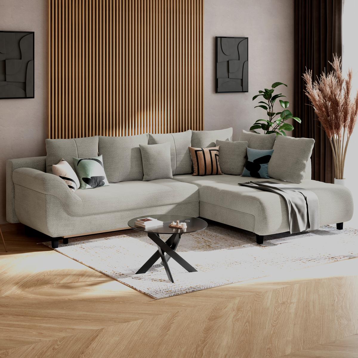 Ecksofa Mit Schlaffunktion Mendoza New Chenille 309x197cm - Schwarz/Grau, KONVENTIONELL, Textil (309/197cm) - Ondega