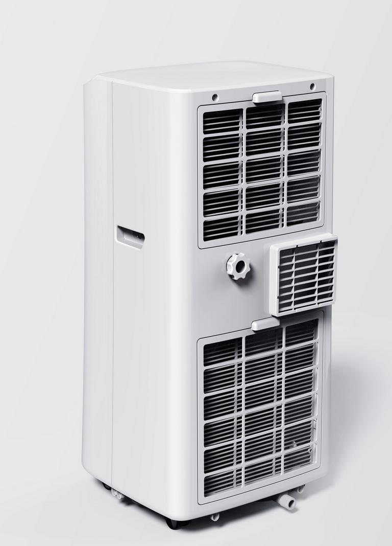 Moderne Klimaanlage in Weiß mit Rollen