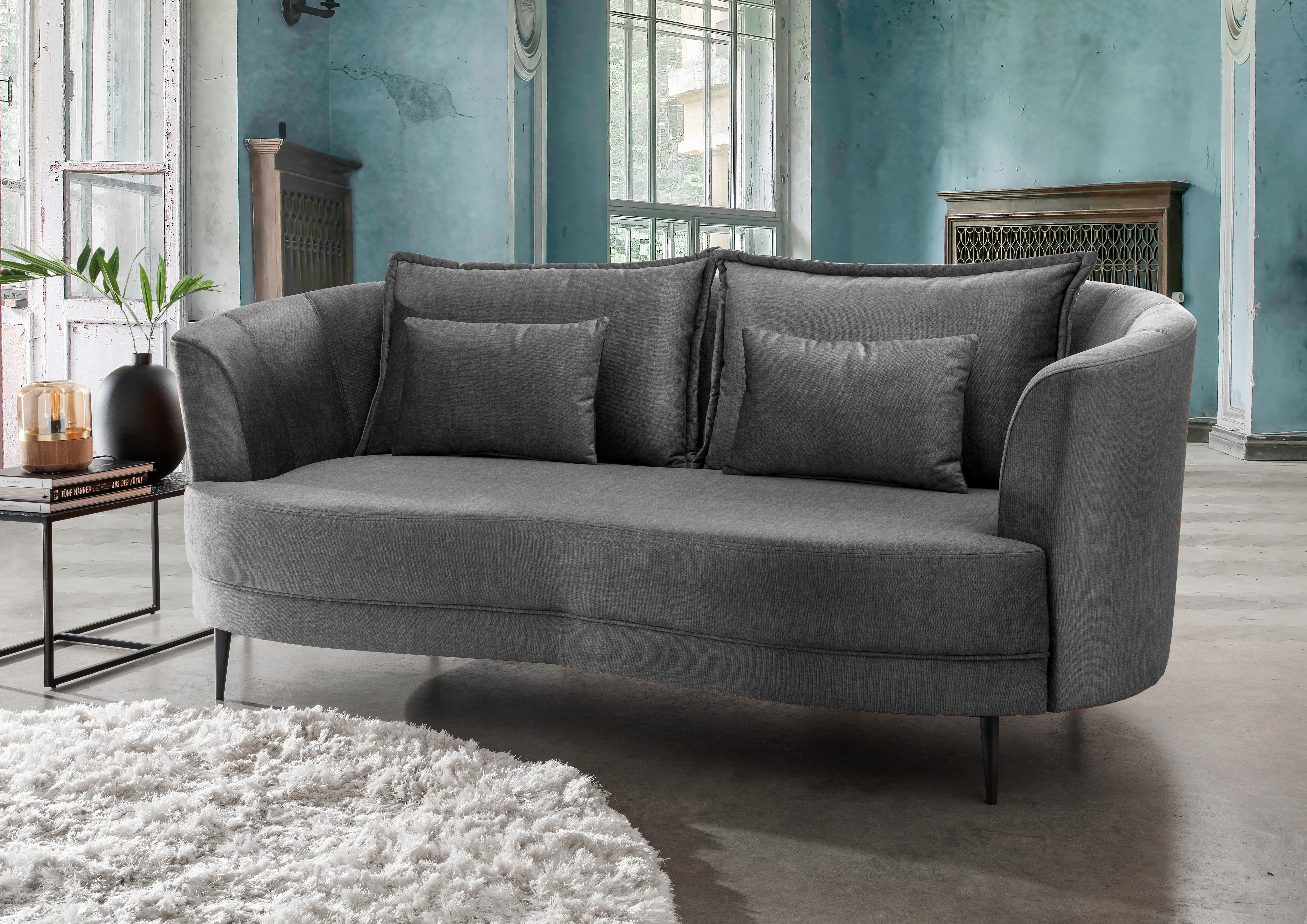 3-Sitzer-Sofa Pistaccio Grau Velours, Rücken Echt B: 209 cm - Schwarz/Grau, MODERN, Textil (209/85/101cm) - Livetastic