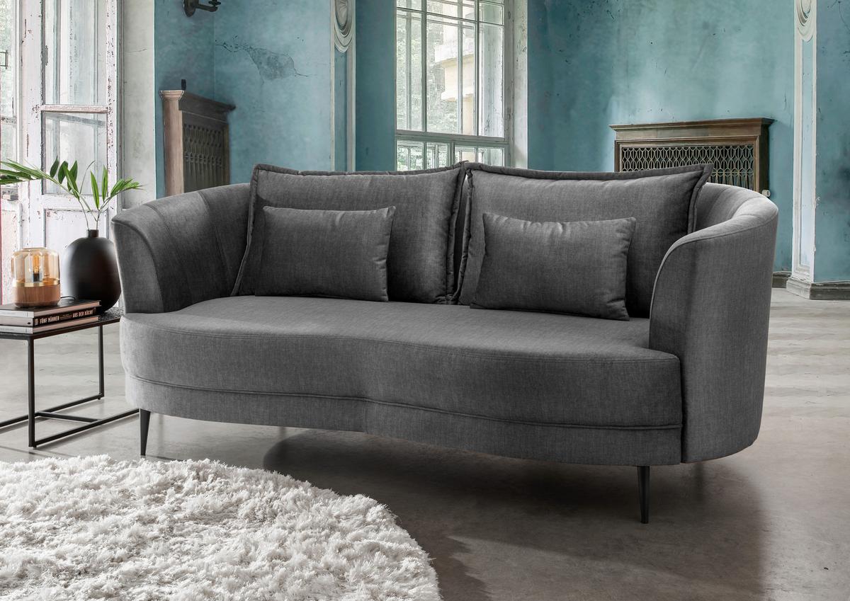 3-sitzer-sofa Pistaccio Grau Velours, Rücken Echt B: 209 Cm - Schwarz/Grau, MODERN, Textil (209/85/101cm) - Livetastic